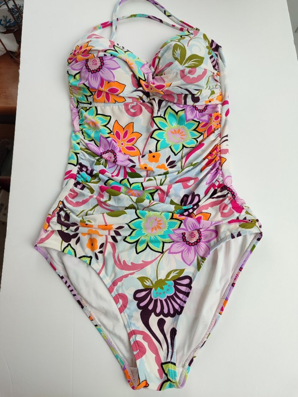 Anne Cole Fleetwood Floral Ruched One-Piece Swimsuit - size 6